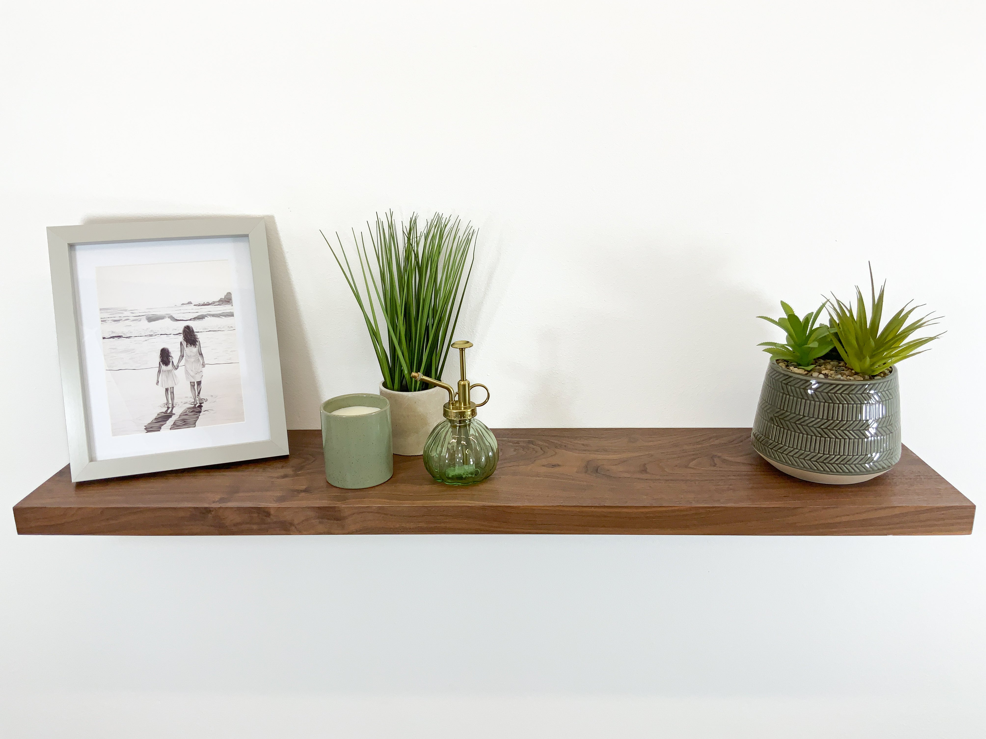 Thick modern softened edge walnut floating shelf 225x35mm